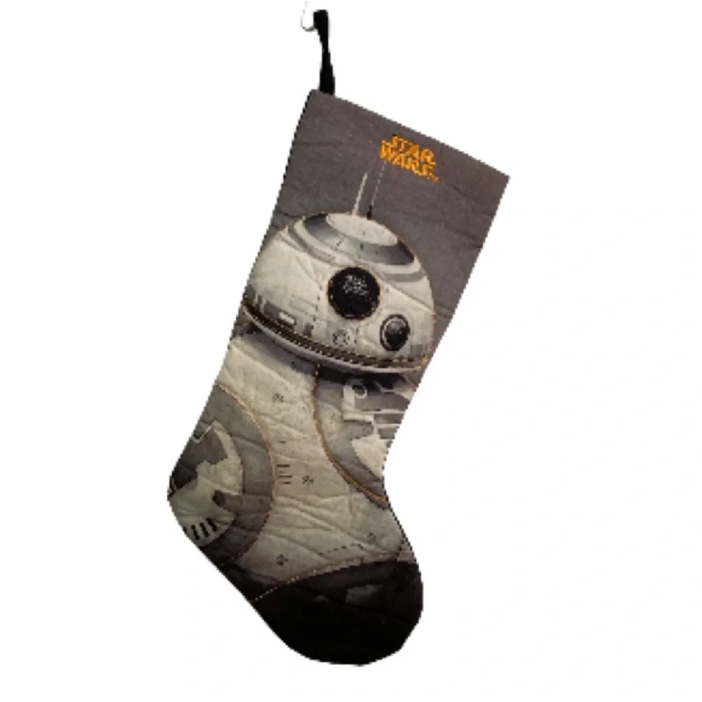 STAR WARS Christmas Holiday Stocking BB8 Gray White Gold Embroidered 18.5 in